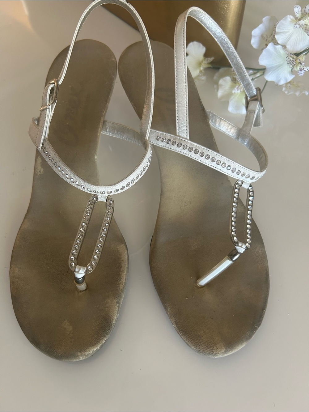 Onex Silver T-Strap Rhinestone Sandals - Picture 3 of 7